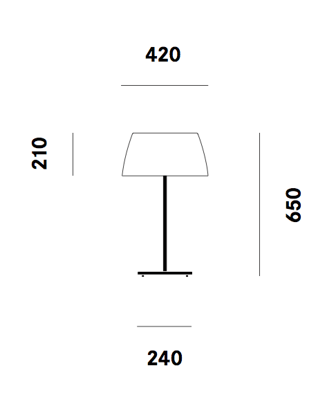 Dimension lampe de table Ginger T50 Prandina